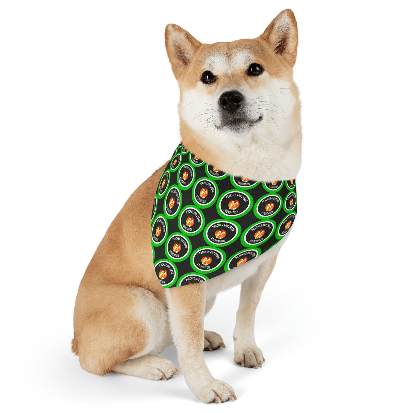 Green and White Outline Logo Pet Bandana Collar