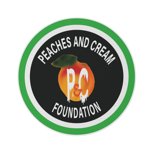 Green and White Outline Logo Peaches and Cream Round Rug