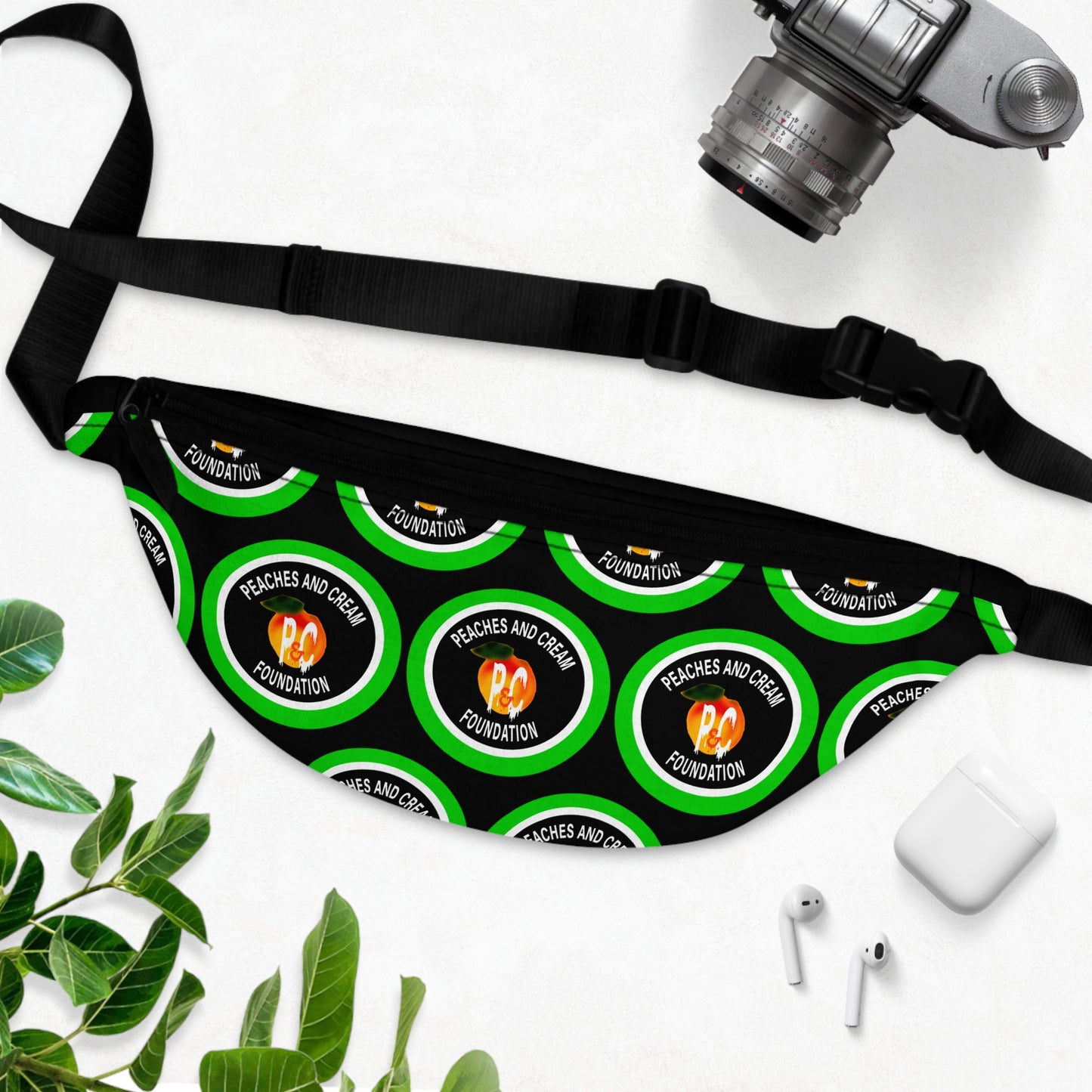 Green and White Outline Logo Fanny Pack
