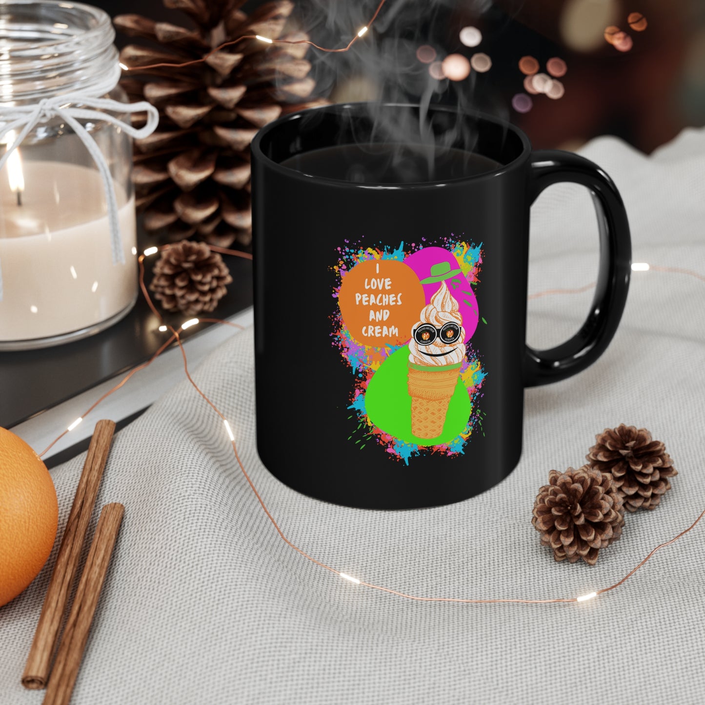 I love Peaches and Cream (Ice Cream)11oz Black Mug